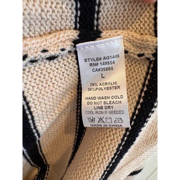 Sadie & Sage Cream Black Stripe Lace up Pullover Sweater Womens Size Large - Picture 6 of 8